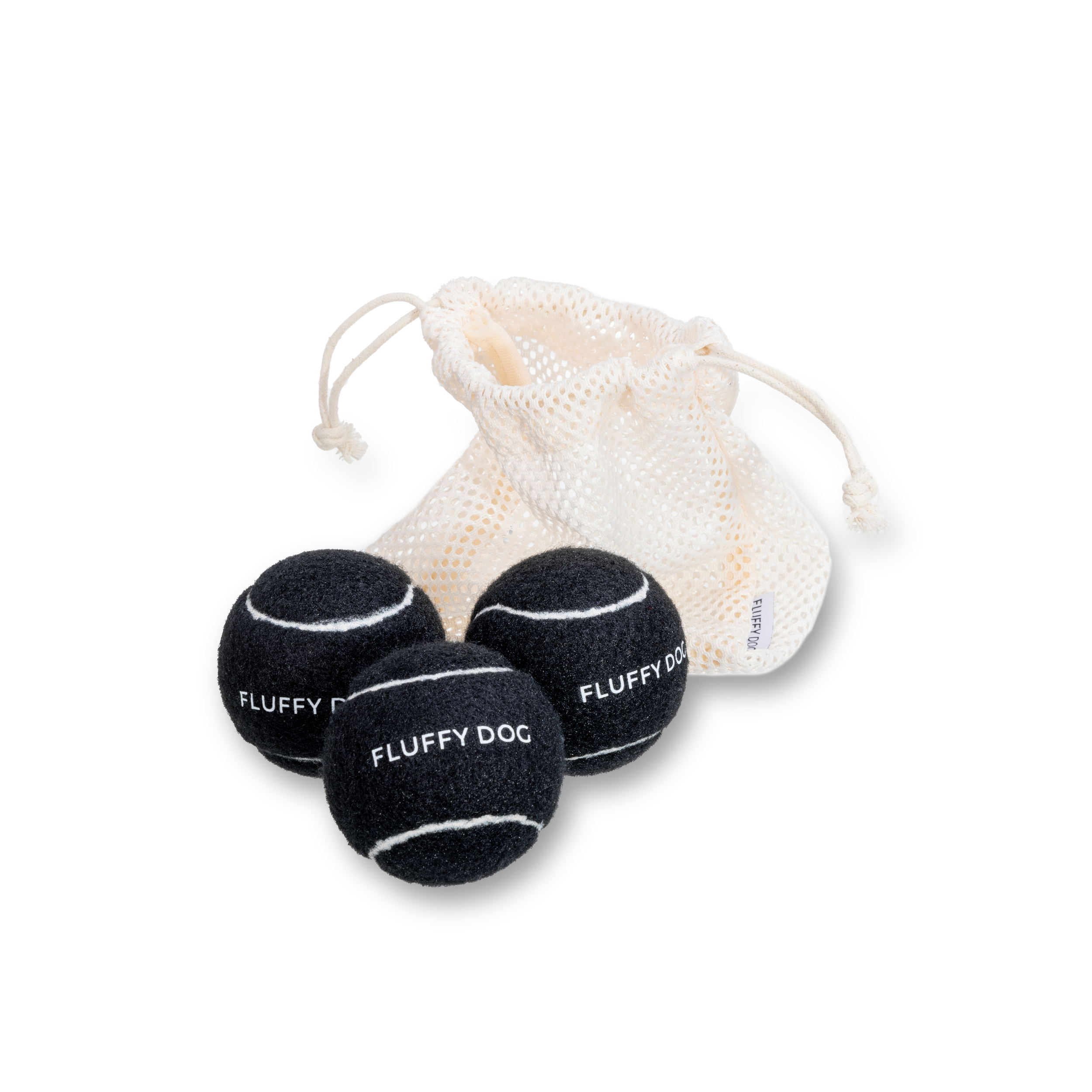 Fluffy Ball Set: 3 natural rubber balls & cotton bag